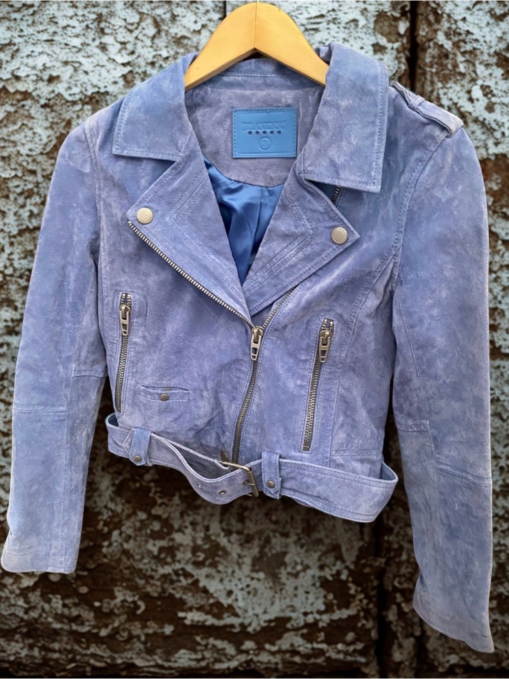 Blank NYC Suede Leather Moto Jacket Blue Womens Small